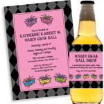 Mardi Gras beads and mask theme invitations and favors